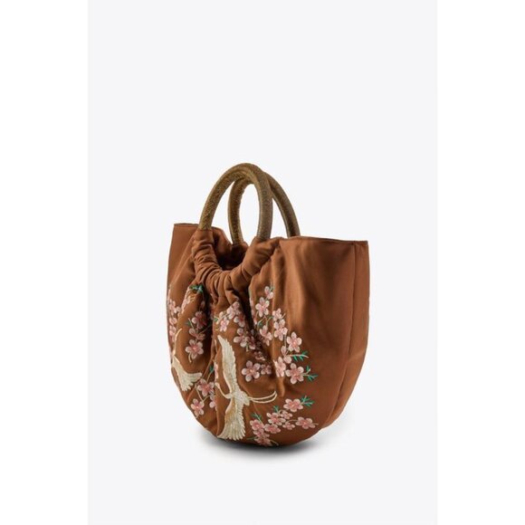 ZARA FAN BAG WITH EMBROIDERED FLOWERS AND BIRDS - Picture 1 of 6